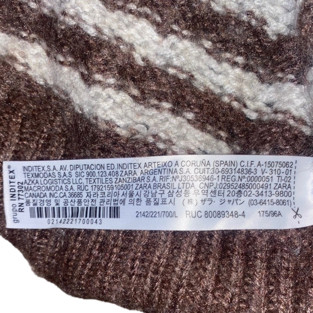 ZARA Brown and White Striped Oversized Slouchy Cozy Crewneck Knit Sweater Large - Picture 13 of 15